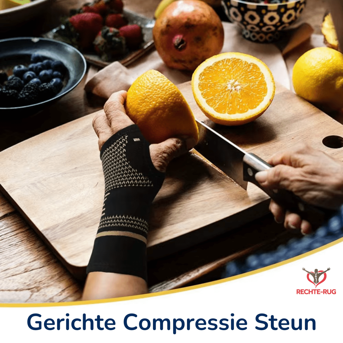 pols steun compressie mouw voor hand en pols met koper voor steun en ondersteuning aan de pols pols band polsbrace rechte-rug.nl rechte rug
