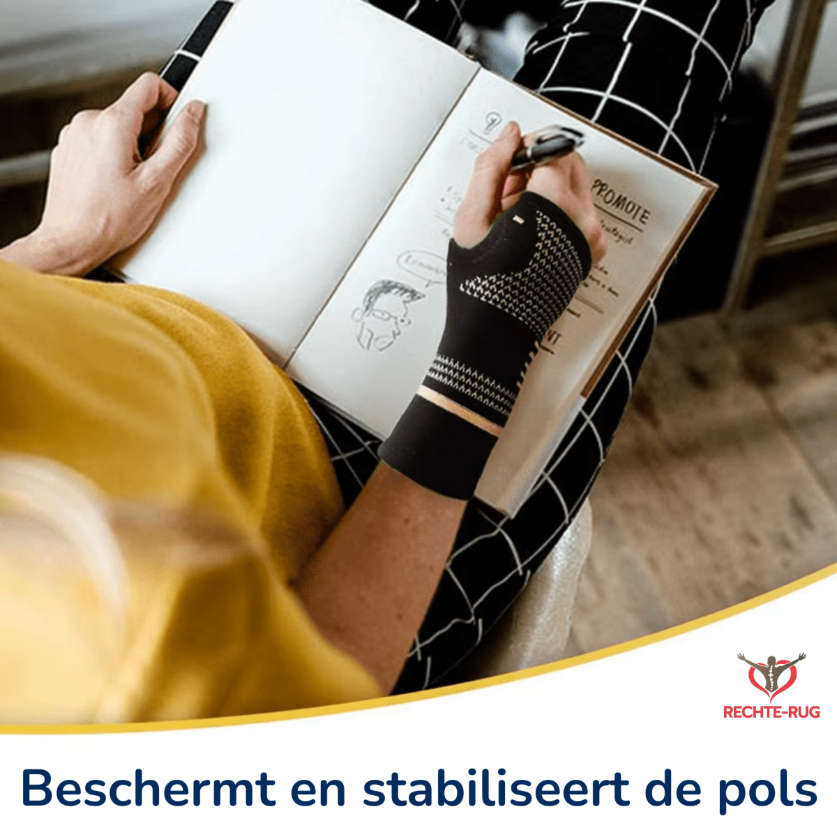 pols steun compressie mouw voor hand en pols met koper voor steun en ondersteuning aan de pols pols band polsbrace rechte-rug.nl rechte rug