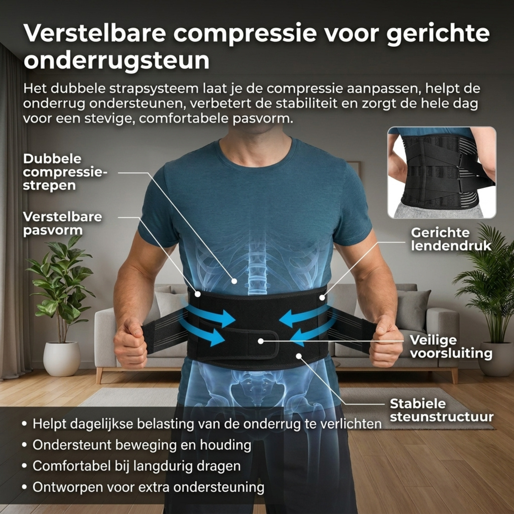 Versterkte rugsteun helpt bij meer comfort, betere houding en extra stabiliteit.