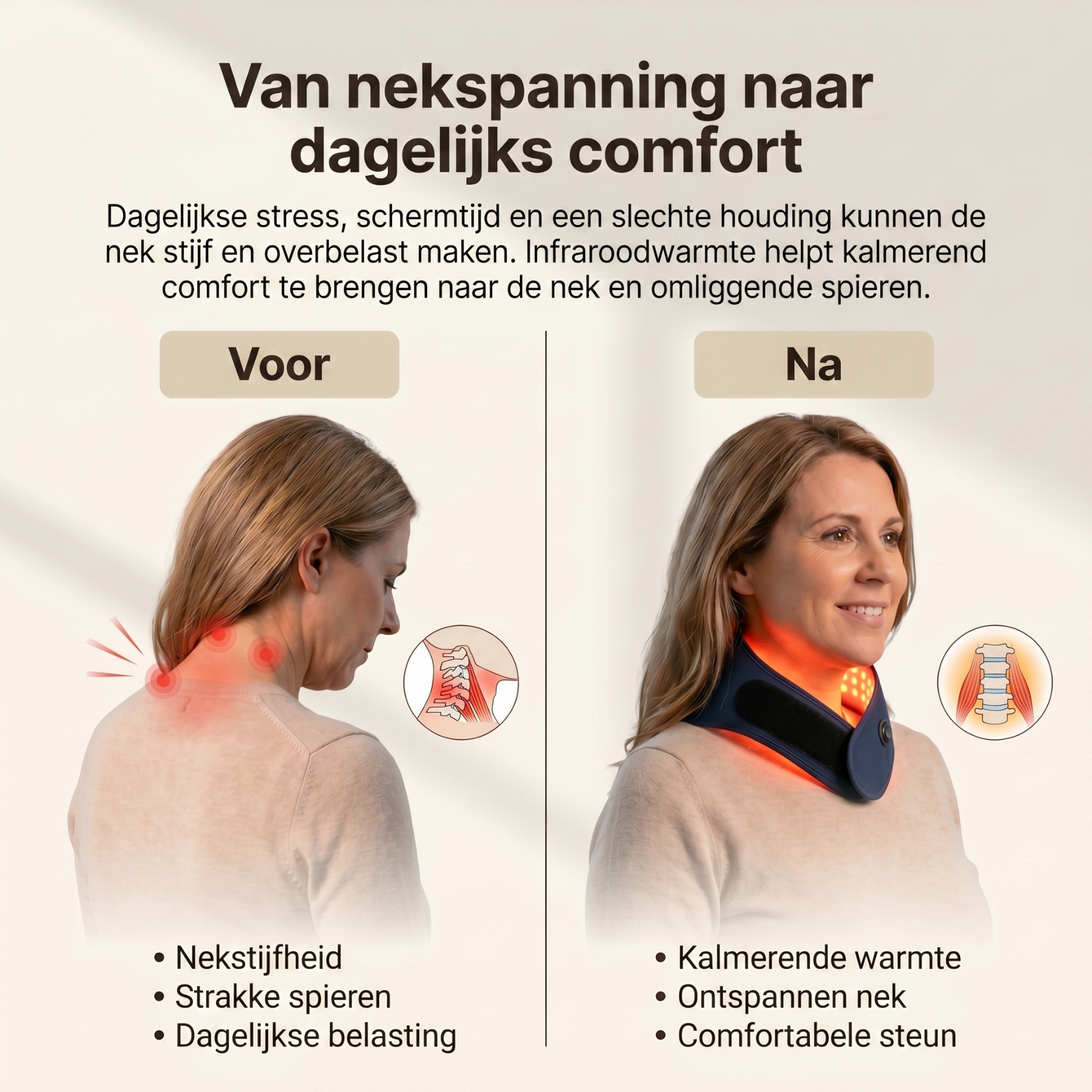 Draagbare infraroodbrace voor nekstijfheid, spanning en dagelijkse nekondersteuning.
