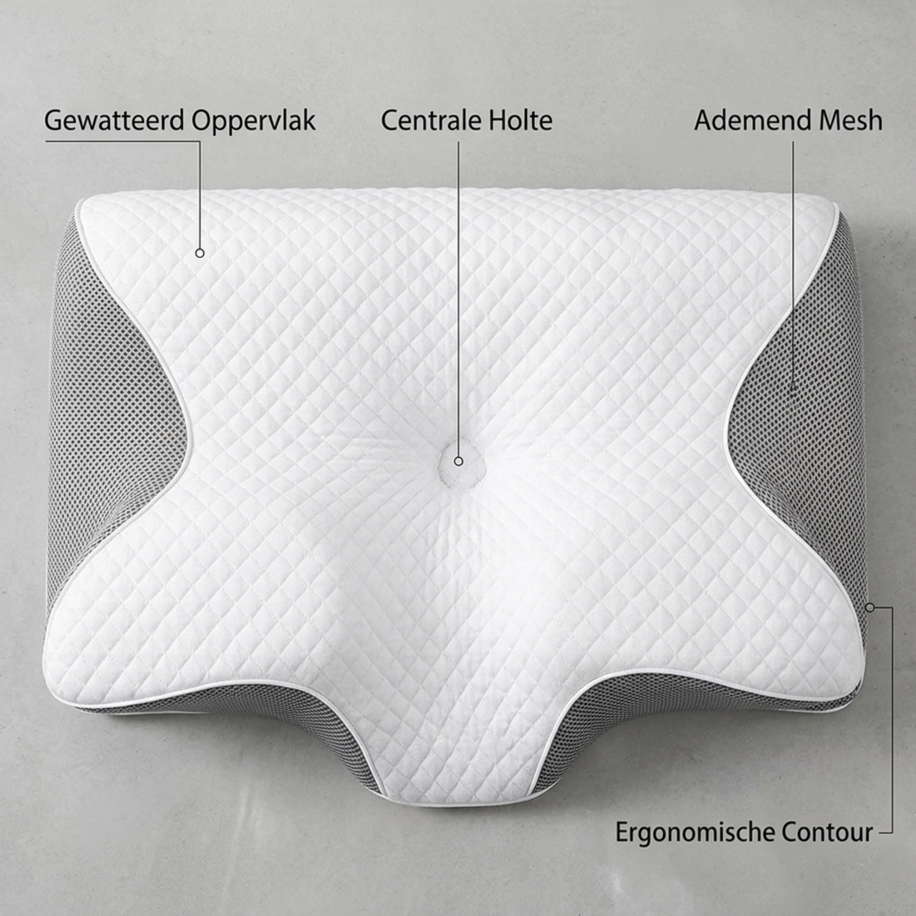 Comfort kussen voor stabiele slaaphouding zonder draaien
Nekkussen met arm uitsparing voor extra ligcomfort