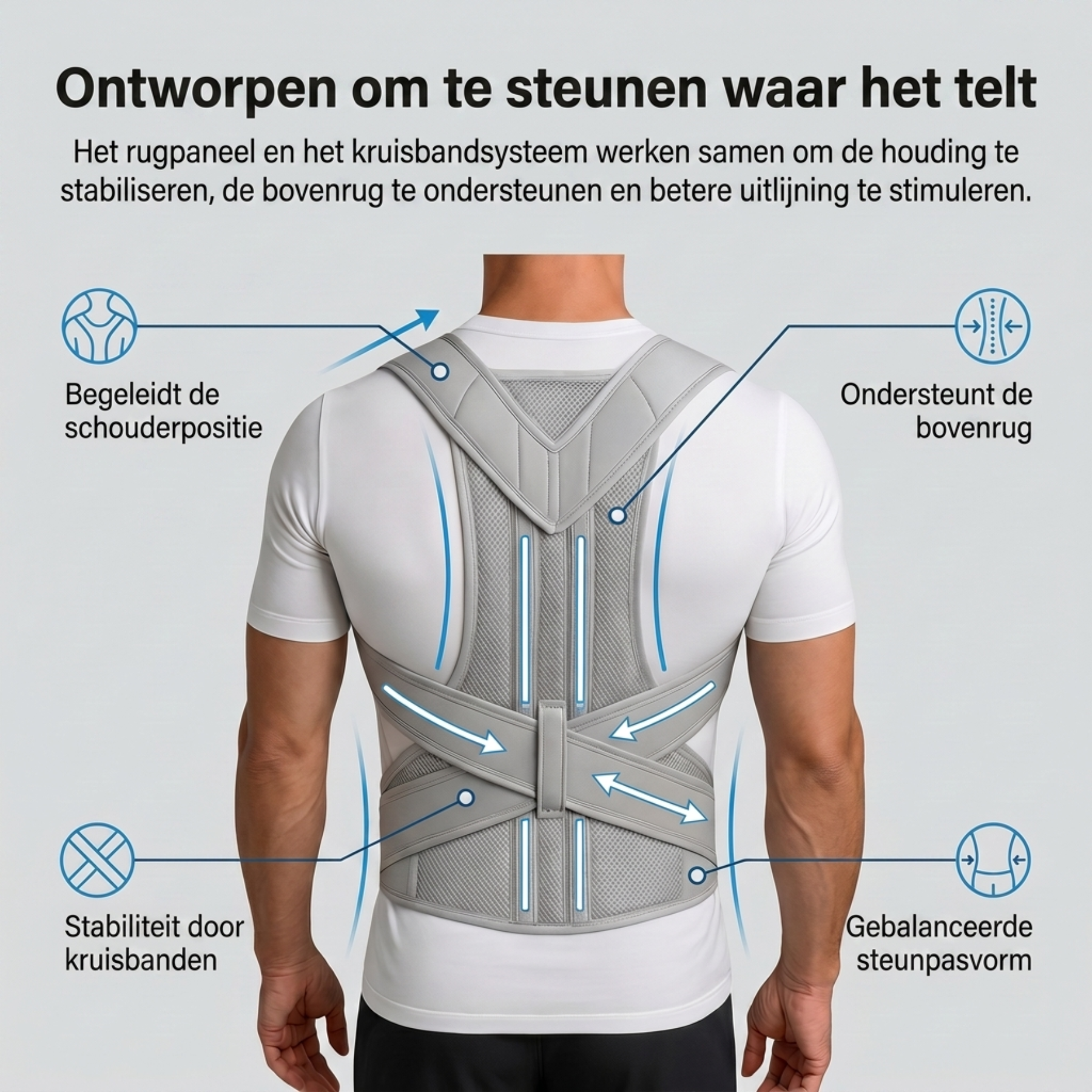 Comfortabele rugbrace voor ronde schouders en een slechte houding.