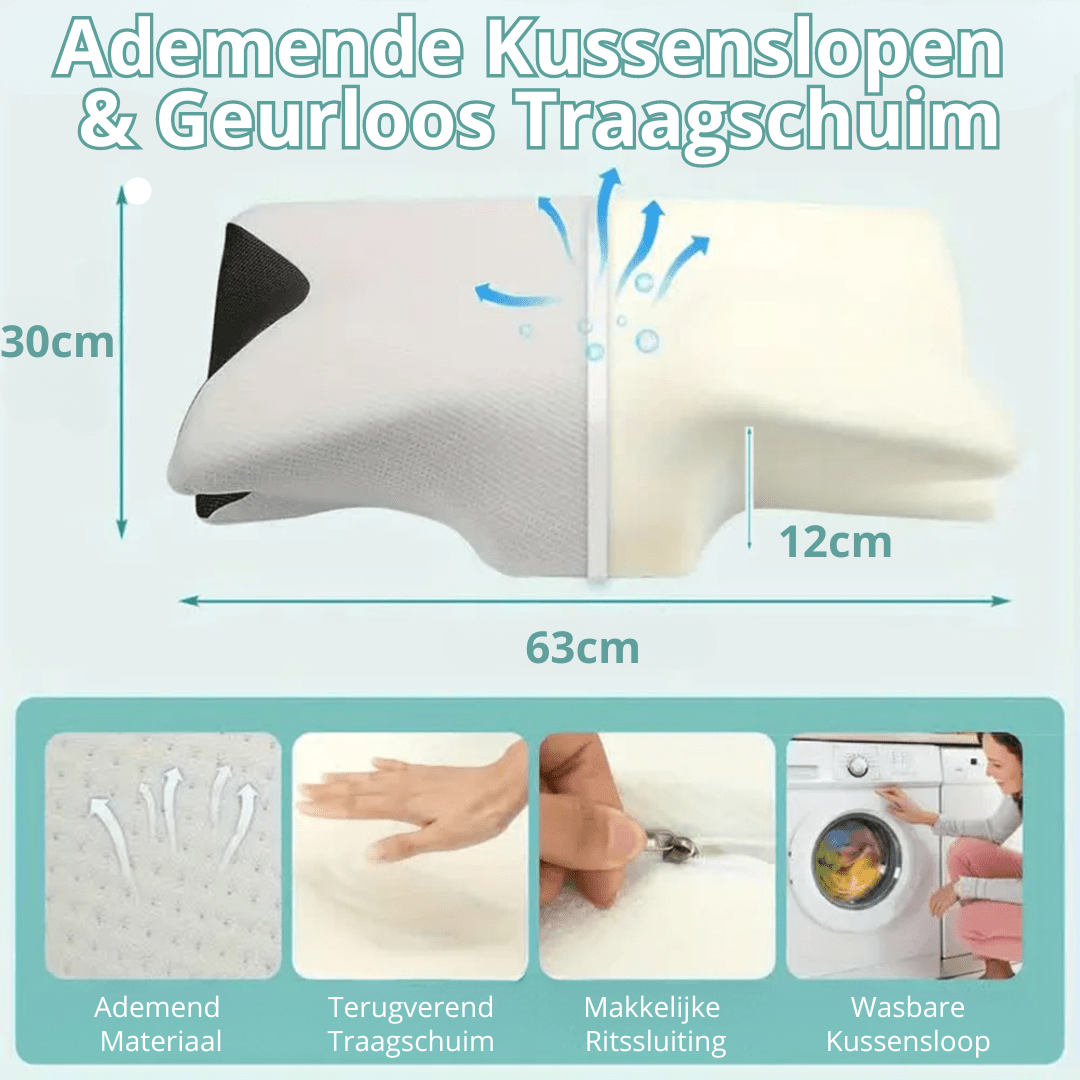 ademende kussensloop en traagschuim nekkussen van rechte-rug.nl rechte rug nek kussen rechterug