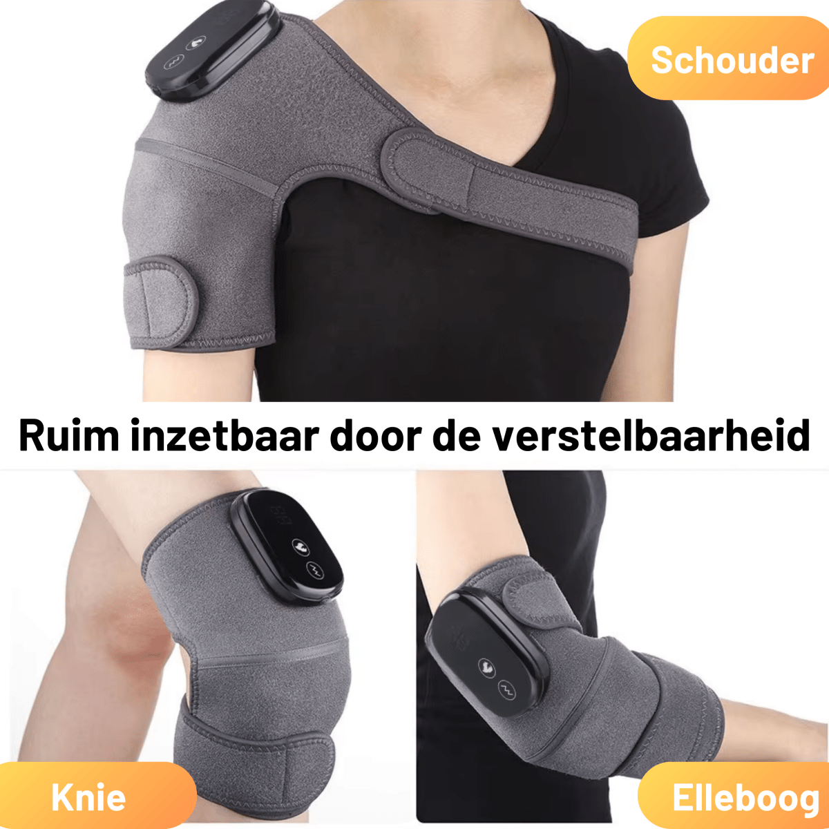 elleboog verwarmers, schouder verwarmers en knie verwarmer in 1. ruim aanpasbaar en daarom kun je hem op meerdere plekken gebruiken bij gewrichtspijn.
