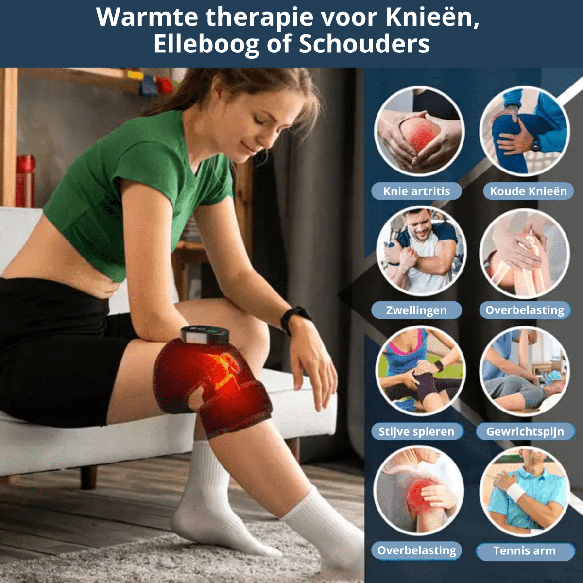 Knie verwarmer voor zere knieën. Verarming voor schouder en elleboog rechte-rug.nl Knie verwarmers tegen artrose warmte therapie zere knieën infra rood pijnverlichting artrose reuma