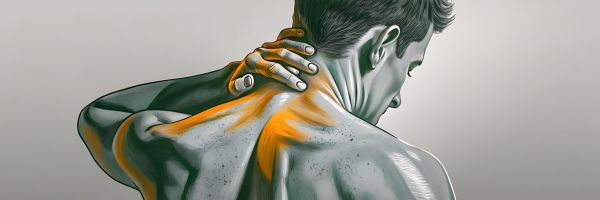 Hier zie je een man met ingezakte nekwervels. Hij wilt gebruik maken van de nek tractie met verwarming om de pijn te verlichten van rechte-rug