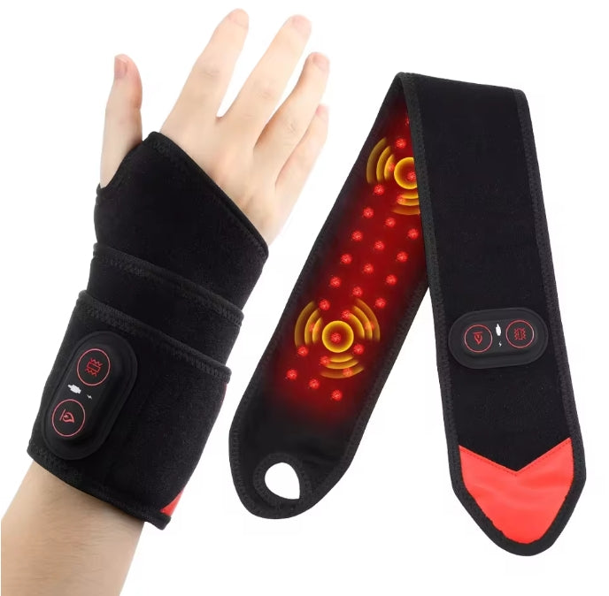 Verwarmde polsbrace met warmte- en vibratiefunctie voor extra comfort.