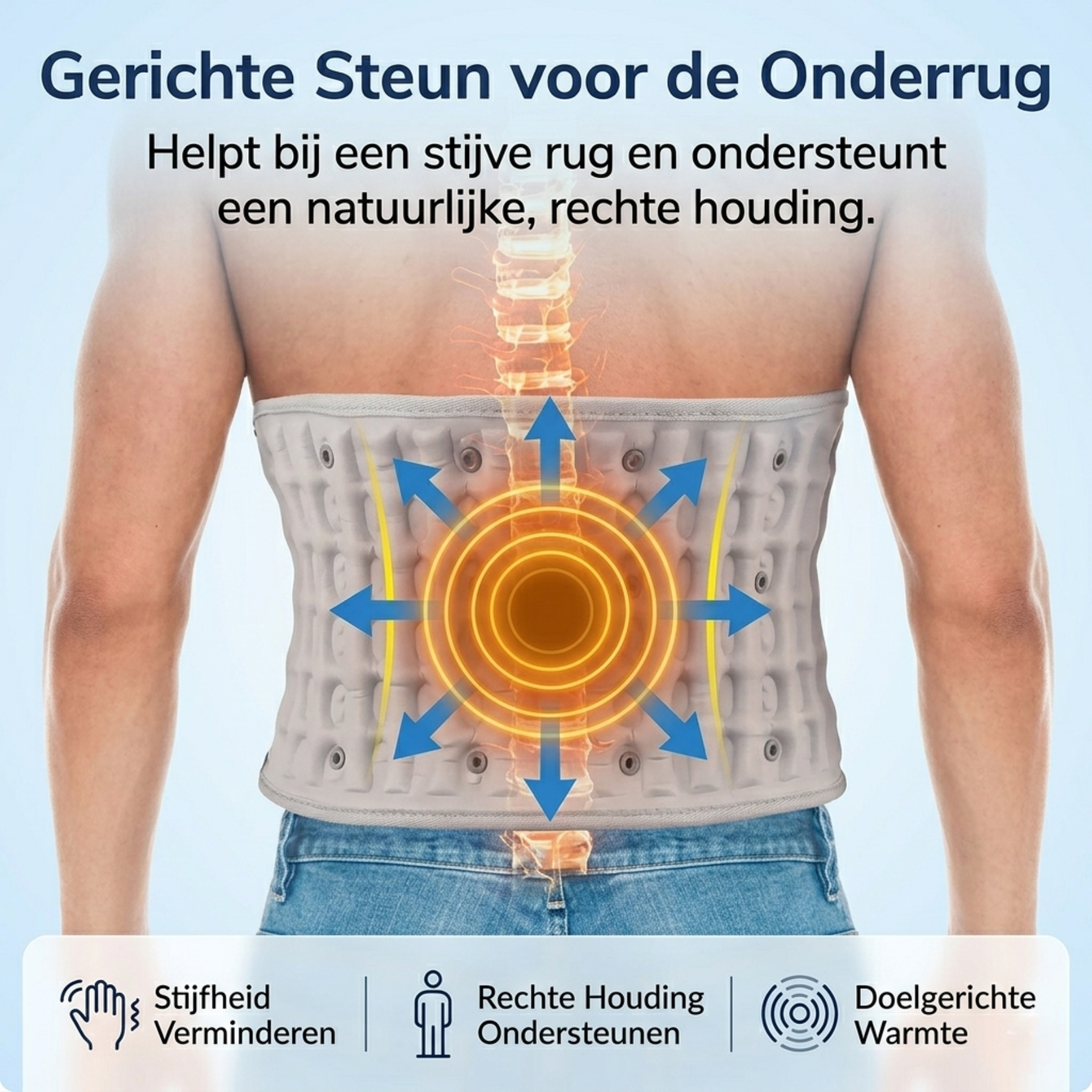 Brace bij hernia L4 L5 — gerichte decompressie op de meest voorkomende herniaplek in de onderrug, direct voelbaar vanaf de eerste keer.