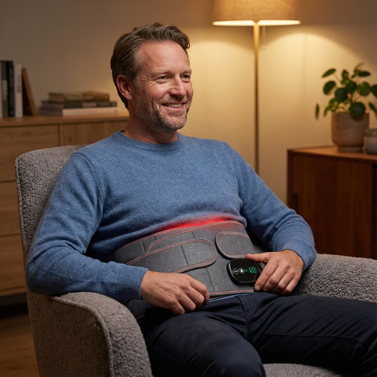 Infrarood rugondersteuning voor hernia, lage rugpijn en gespannen spieren thuis gebruikt. rechte-rug.nl