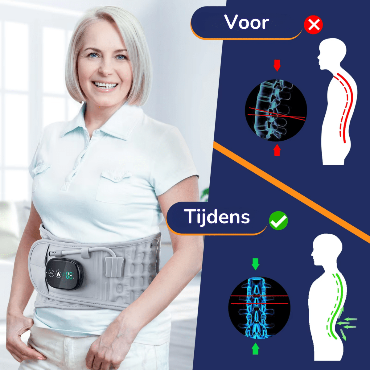 decompressie brace therapie rug strekken tegen rugpijn hernia ischias spit onderrug pijn rugpijn rugband rugbrace rechte-rug.nl rechte rug brace vrouwen