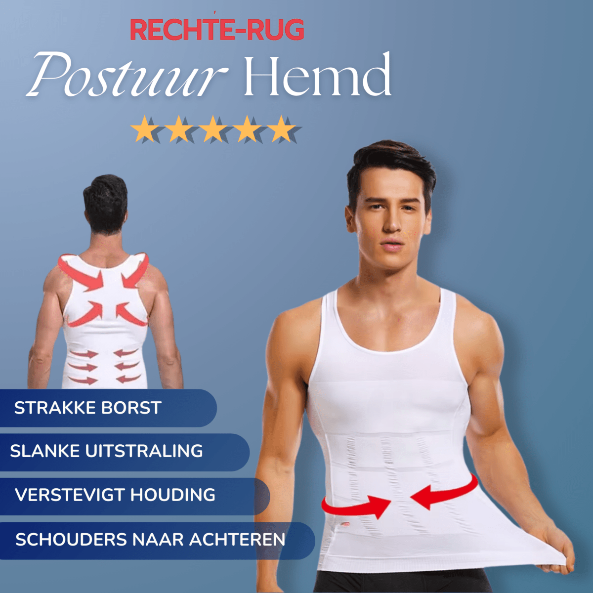 PerfectPostuur - Compressie Hemd - Slank en Recht Postuur - Heren