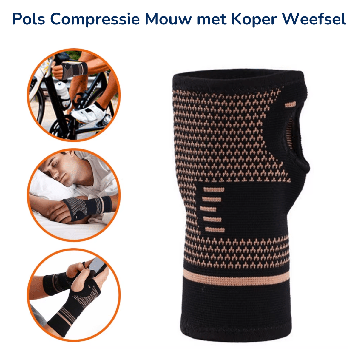 pols steun compressie mouw voor hand en pols met koper voor steun en ondersteuning aan de pols pols band polsbrace rechte-rug.nl rechte rug