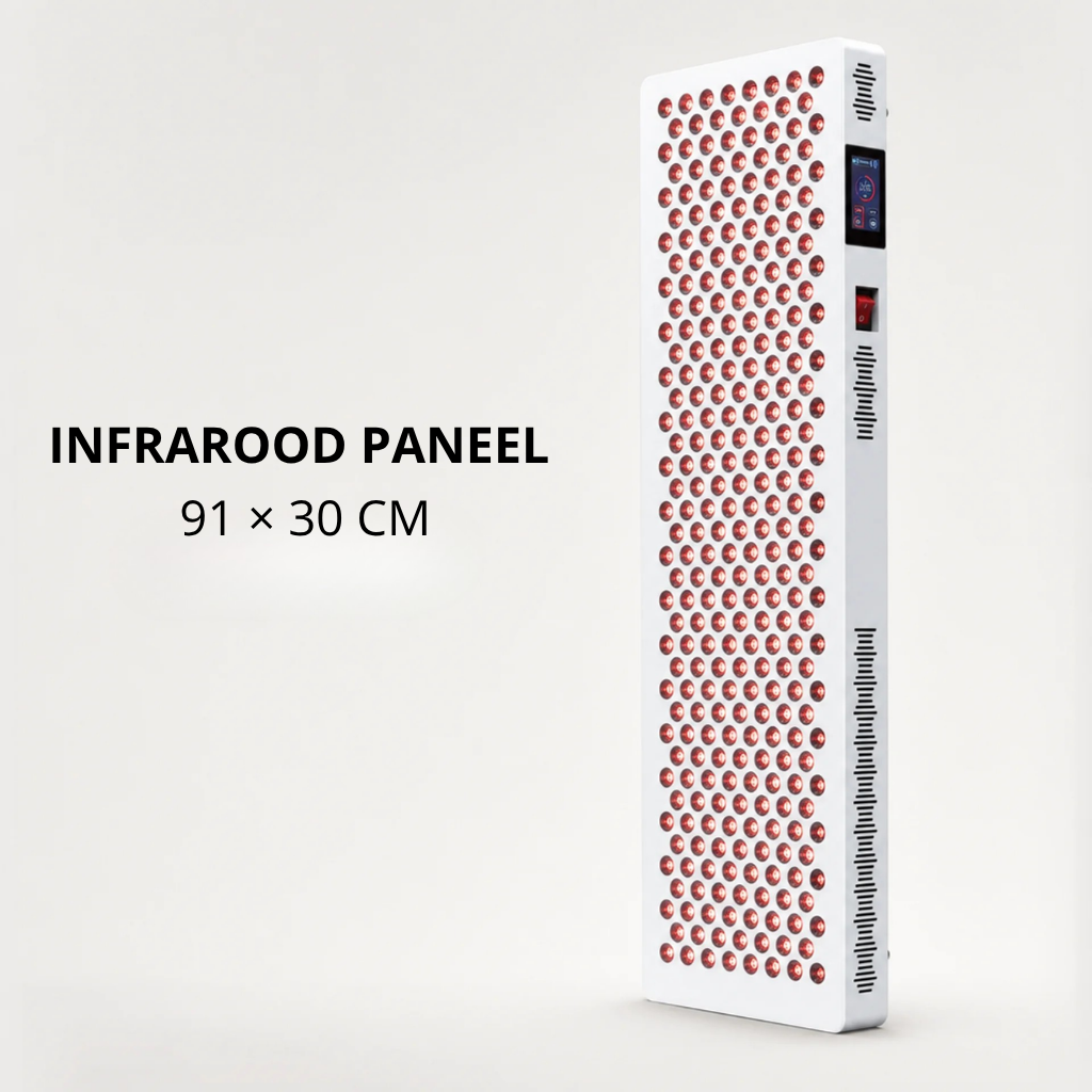Infrarood paneel van 91 × 30 cm voor gerichte roodlichttherapie.