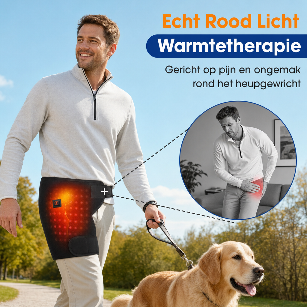 Heupsteun met warmtefunctie voor heup, dij en bilspier.
