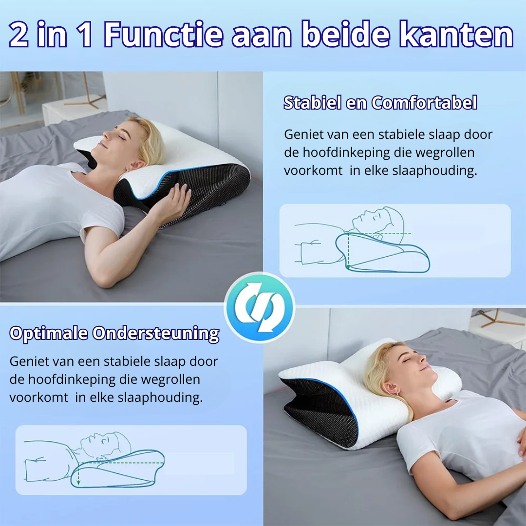 Ergonomisch kussen voor mensen met nek- en rugklachten
Nekkussen dat helpt om ontspannen en uitgerust wakker te worden