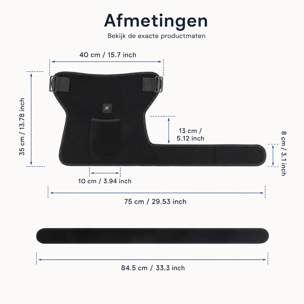 Comfortabele verwarmde heupband met brede ondersteuning.