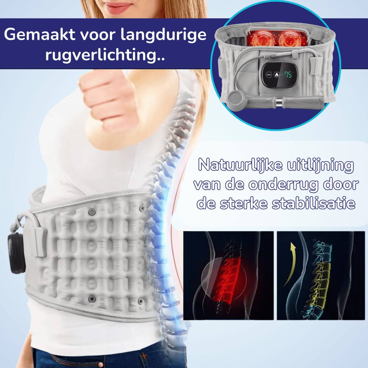 decompressie brace therapie rug strekken tegen rugpijn hernia ischias spit onderrug pijn rugpijn rugband rugbrace rechte-rug.nl rechte rug brace band
