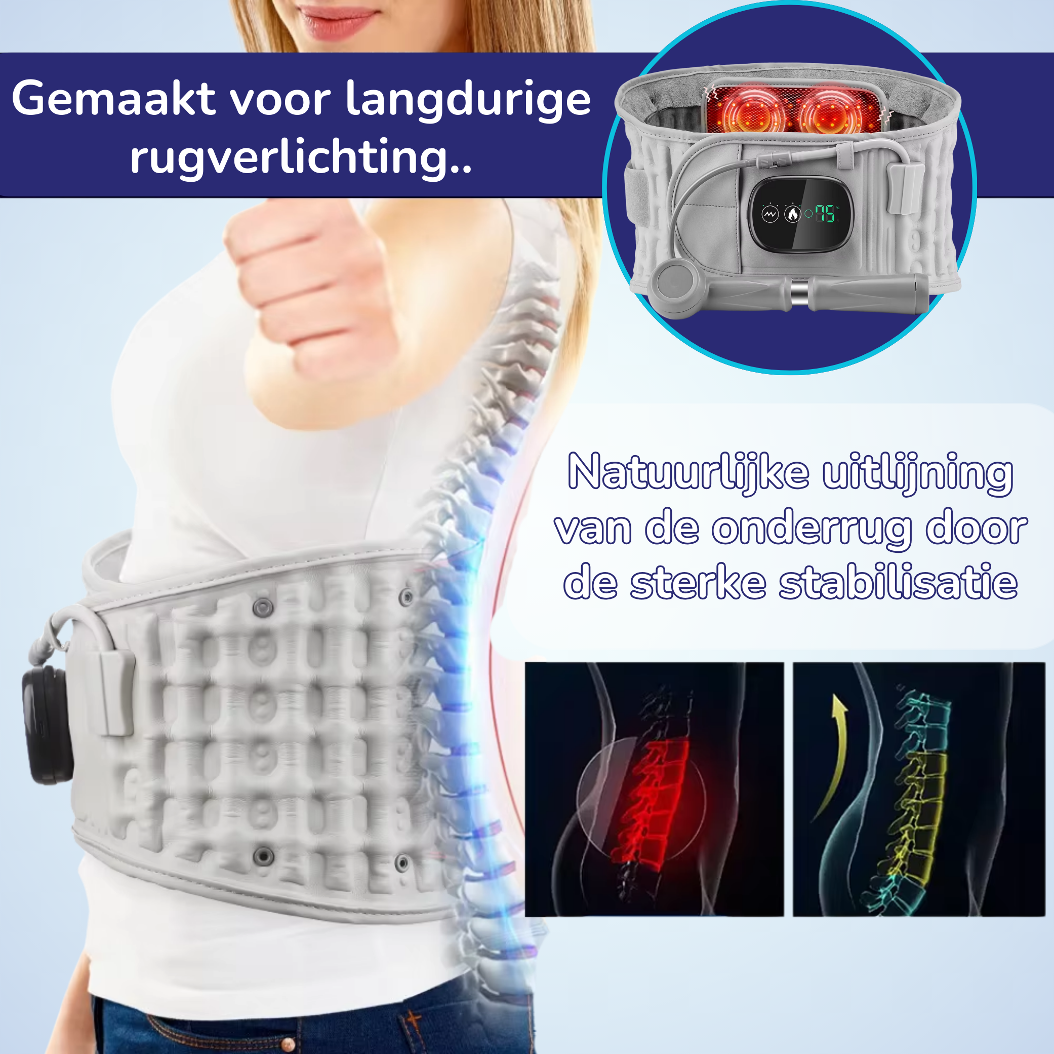 Upgrade:  Touch Screen Decompressie Brace met InfraRood Verwarming en Massage