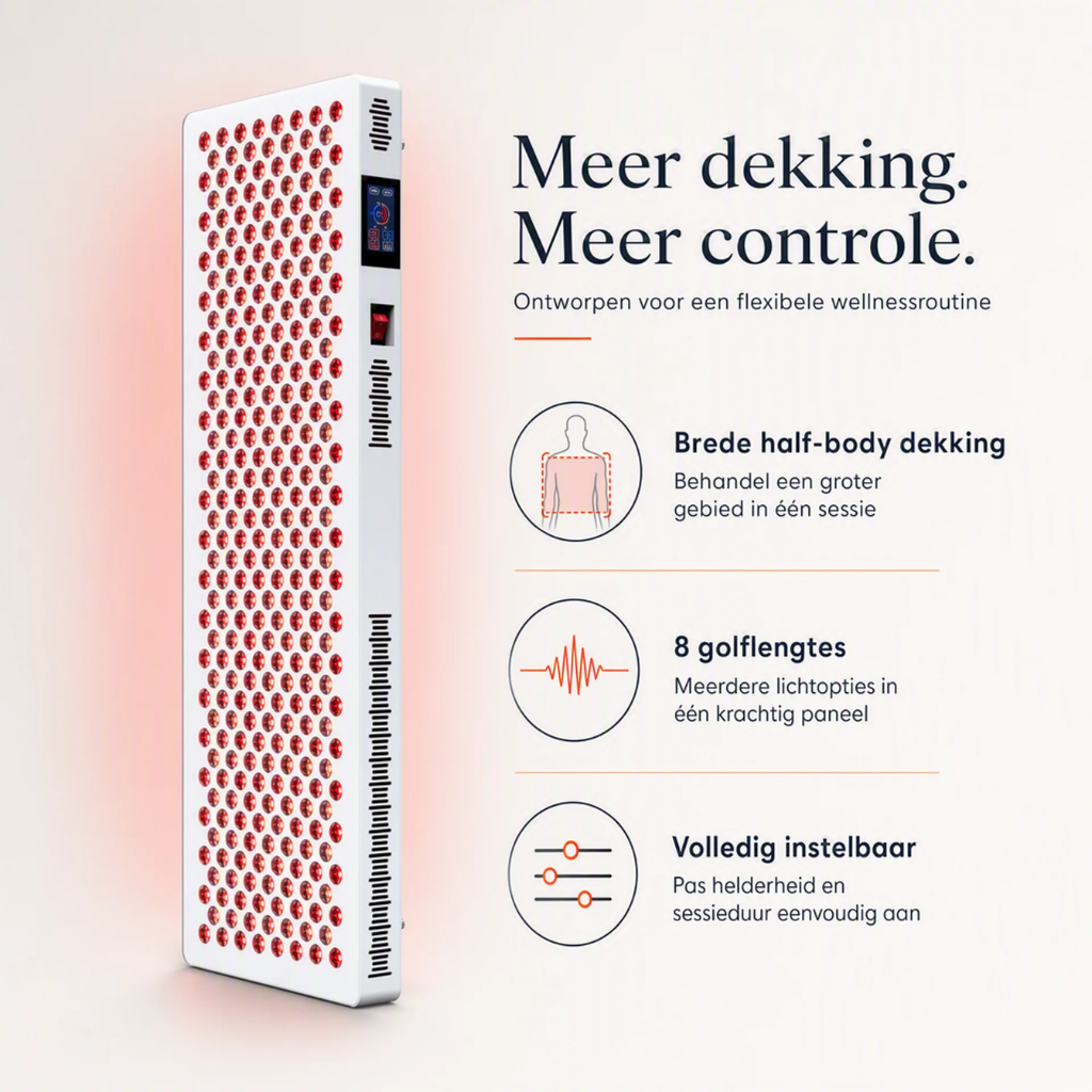 Infrarood paneel van 91 × 30 cm voor gerichte roodlichttherapie.