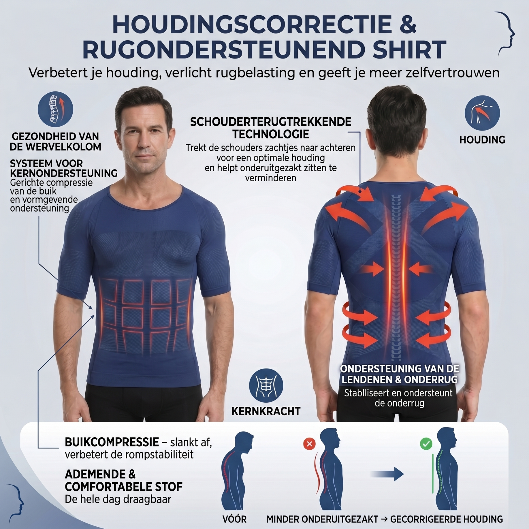 correctie rechte rug postuur shirt , afslankend shirt