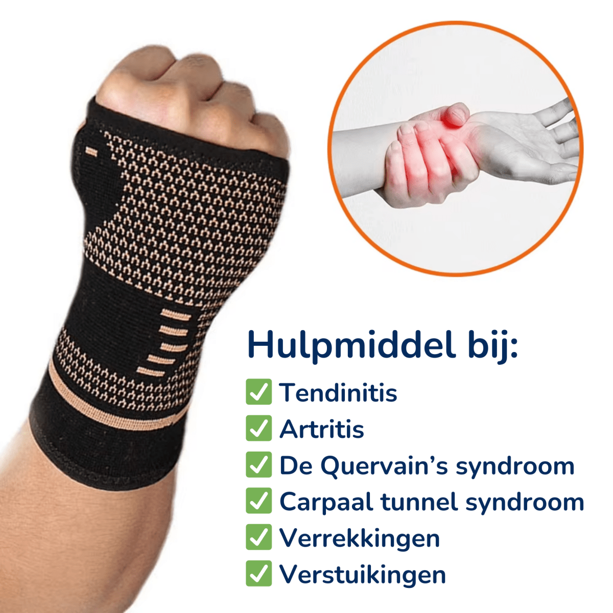 pols steun compressie mouw voor hand en pols met koper voor steun en ondersteuning aan de pols pols band polsbrace rechte-rug.nl rechte rug