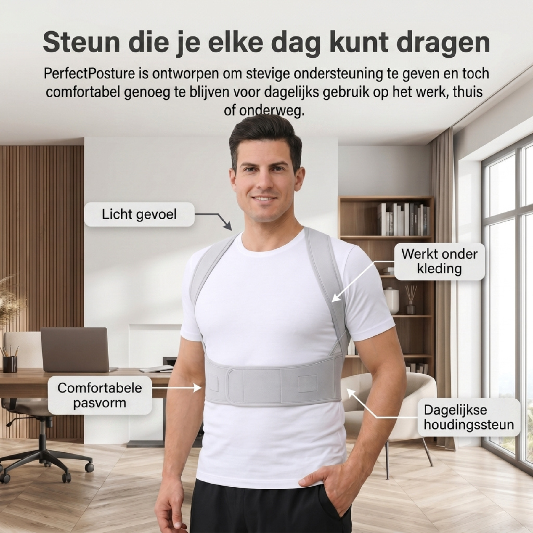 Ademend houdingsvest, gemaakt voor langdurig dagelijks comfort.
