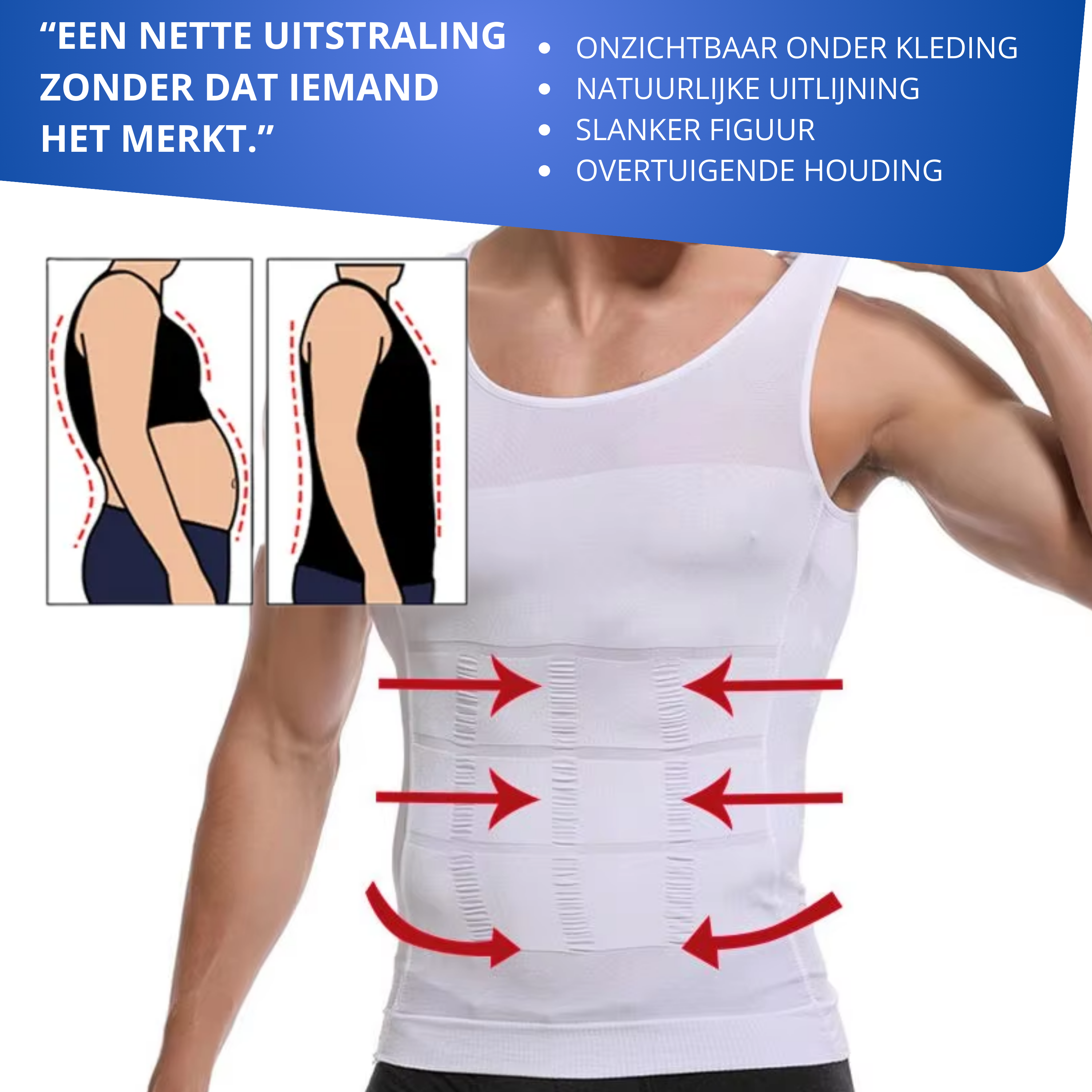 postuur correctie shirt hemd rechte rug slanke buik rechte rug compressie hemd
