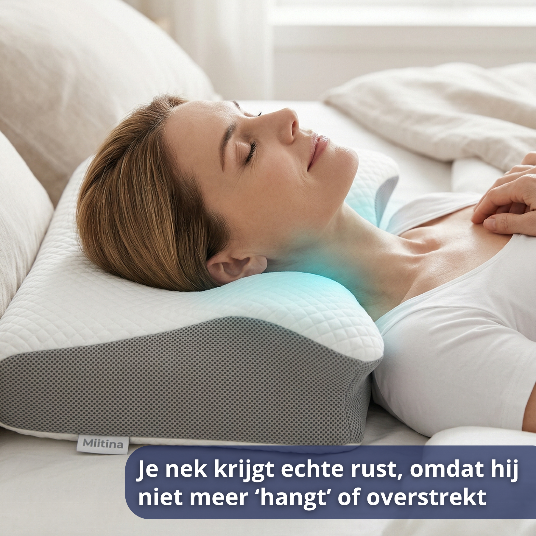 Nekkussen dat je nek ondersteunt en zorgt voor een rechte slaaphouding
Kussen tegen nekklachten en stijve nek in de ochtend