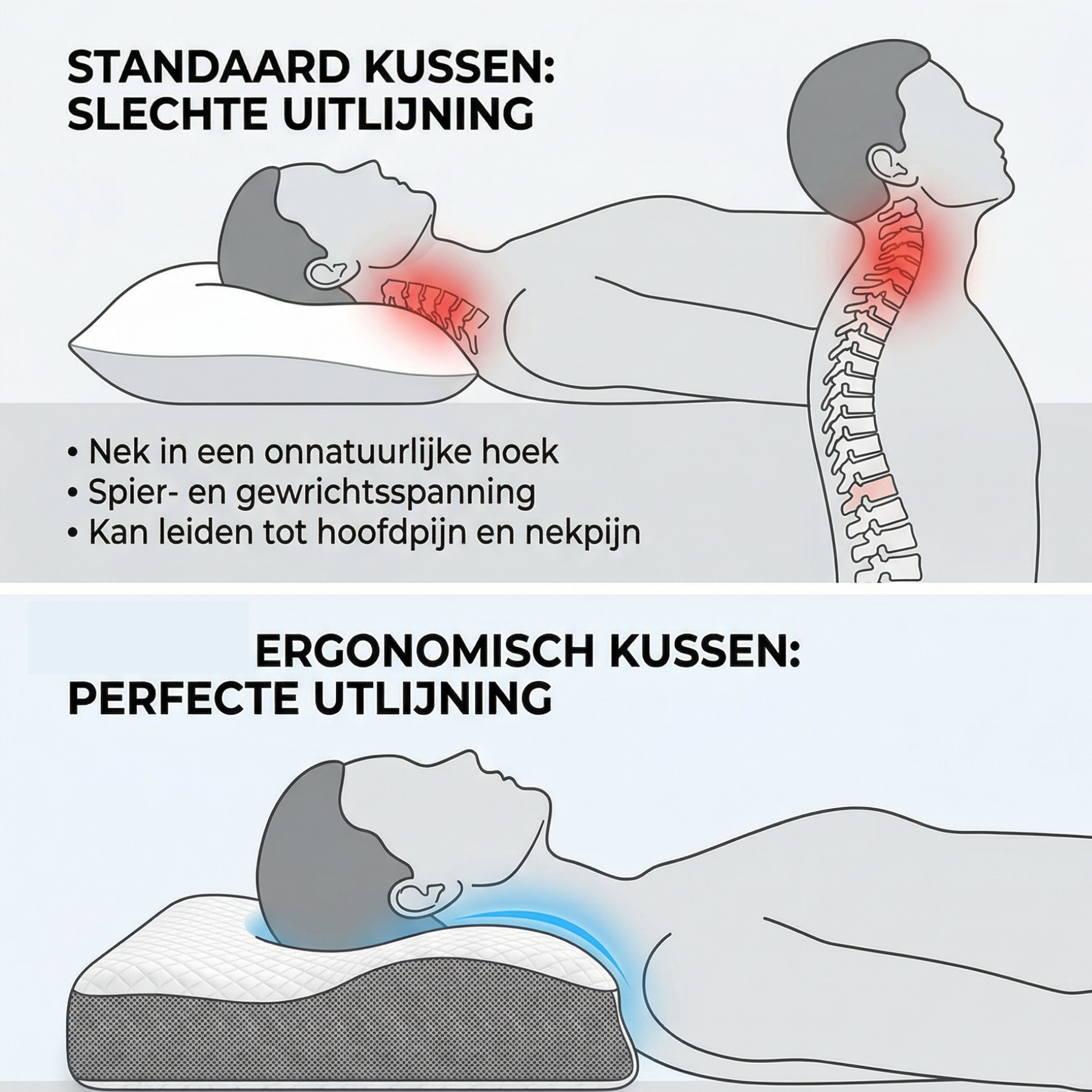 Kussen dat zorgt voor een natuurlijke uitlijning van je nek
Ondersteunend nekkussen voor pijnvrije nachten en ontspannen slapen