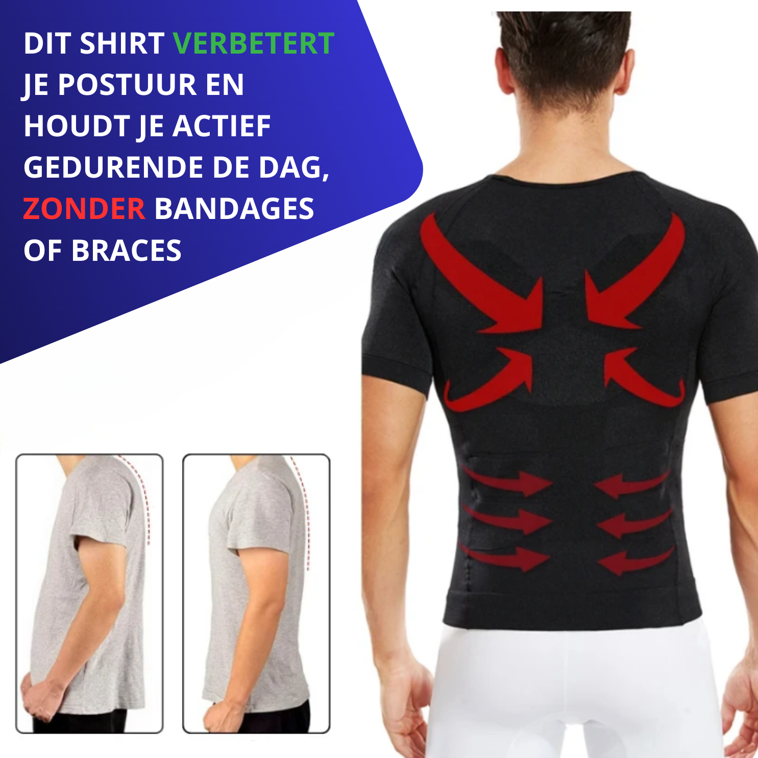 POSTUUR TSHIRT RECHTE RUG HEMD VOOR EEN RECHTE RUG COMPRESSIE HEMD POSTUUR HEMD RUG BRACE ZONDER KLITTENBAND
