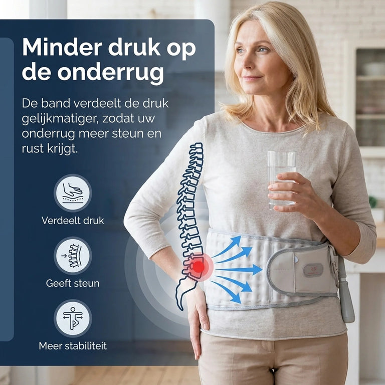 Onderrug brace bij hernia of ingezakte wervels — speciaal ontworpen om de wervels te ontlasten en de druk op de knellende schijf te verminderen.