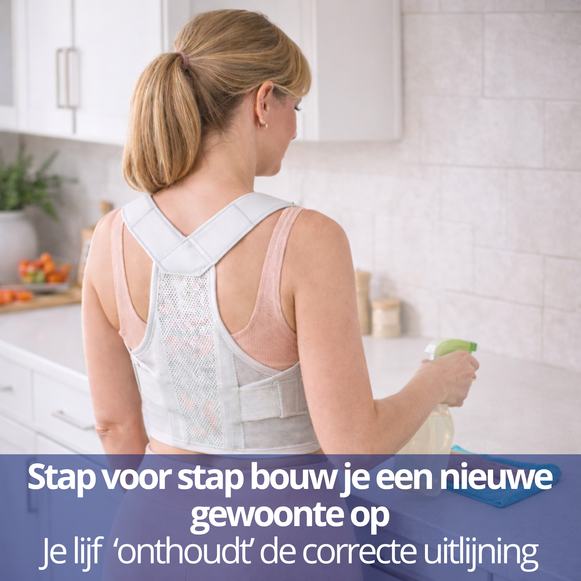 Vrouwen postuur lock ActivePosture gedragen tijdens dagelijkse taken voor het aanleren van een rechte houding.