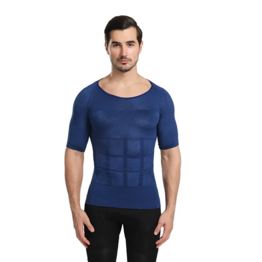 blauw tshirt voor slank figuur rechte rug shirt rechte-rug.nl